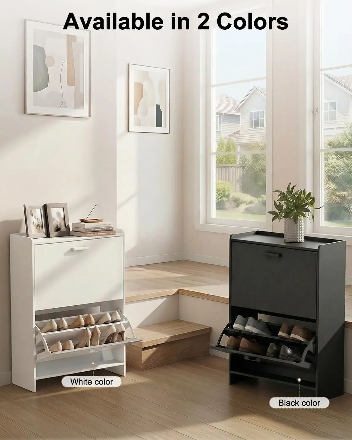 #Narrow Shoe Cabinet with 2 Flip Drawers, Freestanding Hidden Organizer for Entryway & Hallway
