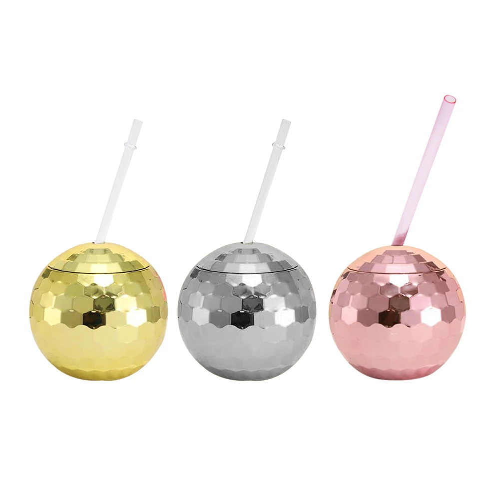 

600ml Flash Ball Cup Creative Ball-shaped Sippy Cup Glittering Straw Cup Unique Spherical Water Cup for Bar Nightclub