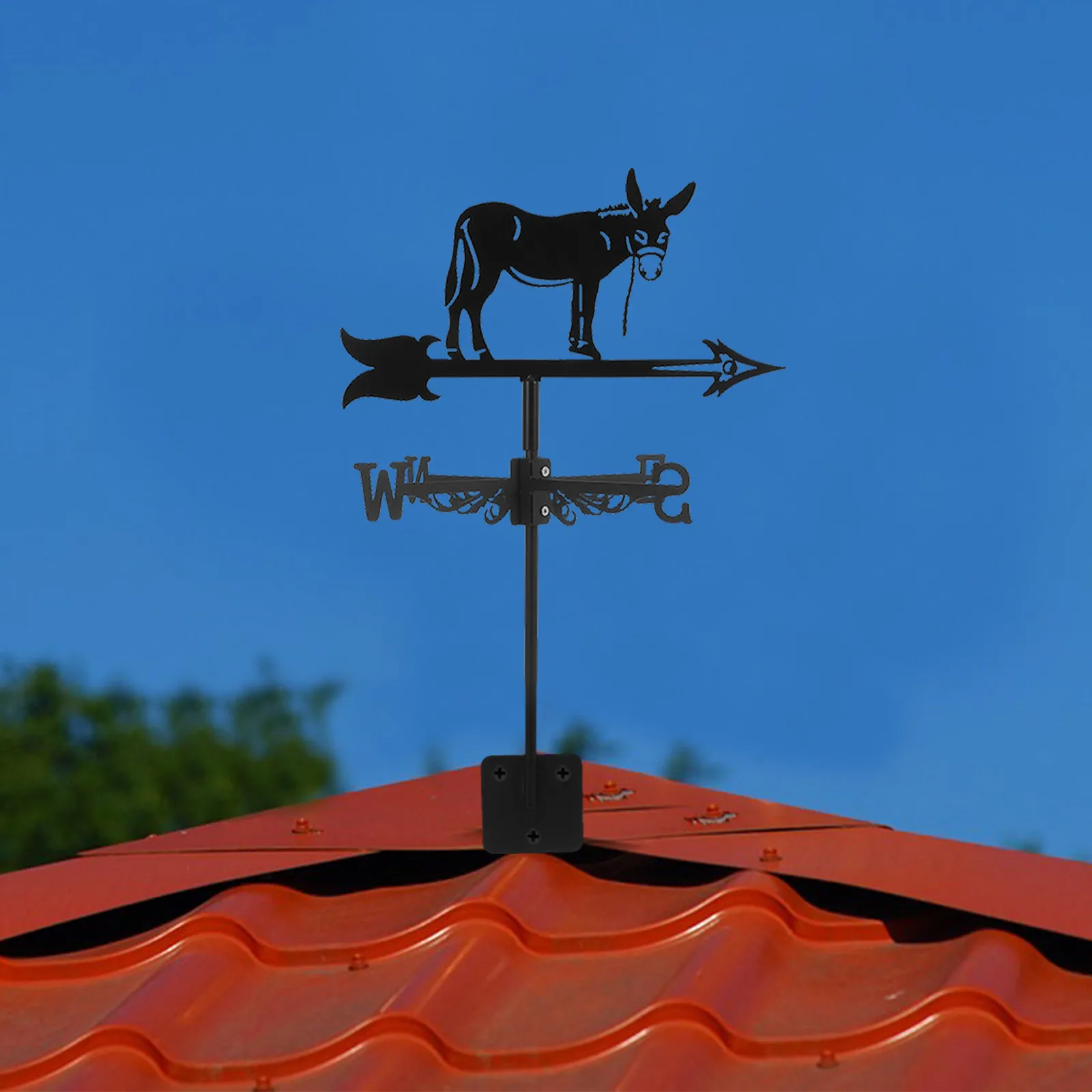 Donkey Weathervane Iron Weather Vane Garden Stake Roof Mount Decorative Wind Vane for Outdoor Decoration Lawn Yard Shed Rooftop