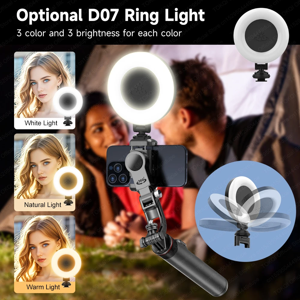 مثبت يدوي ذكي للتتبع المكتبي للهواتف المحمولة وتسجيل الفيديو/مدونة الفيديو C22 حامل ثلاثي القوائم لعصا السيلفي، ضوء ملء اختياري #5