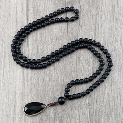 6mm Matte&Shiny Black Onyx Necklace Vintage 108 Mala Beads Prayer Neck Jewelry Drop Pendant Women Men Yoga Meditation Necklaces