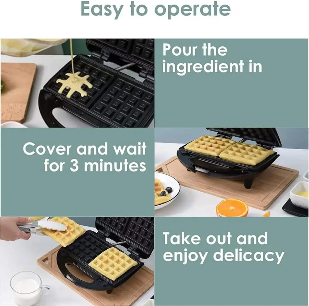 3-in-1 サンドイッチメーカー ワッフルメーカー ホーム朝食マシン パンメーカー 3つの取り外し可能なベーキングトレイ付き、サンの作りに最適
