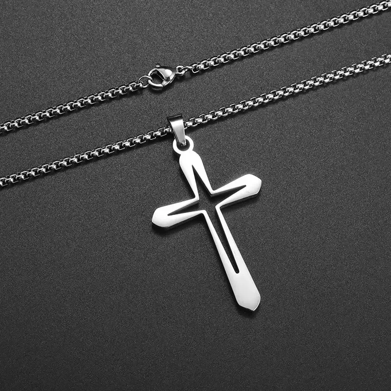 Fashion Design Simple Hollow Cross Pendant Men\\\\\\\\\\\\\'s Hip Hop Stainless Steel Necklace Religious Christian Amulet Jewelry