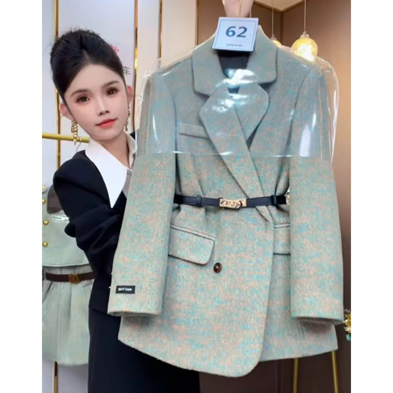 Plus Size 4XL High Quality Coffee colored Suit Jacket For Women Spring Outwear Fashion Simple Wool Coat Autumn Blazer With Belt