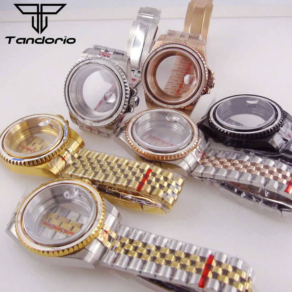 

Tandorio 40mm Silver Rose Gold Black 200m Diver Watch Case Parts Fit NH35 NH36 Movement Sapphire Bracelet For Seiko Mod Parts