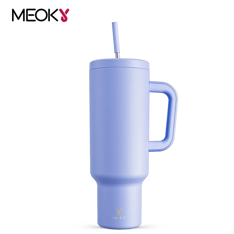 

Meoky 50oz Cup Large Capacity Stainless Steel Vacuum Tumbler Straw Cup with Handle Lid Coffee Mug Car Cup Purple Water Bottle