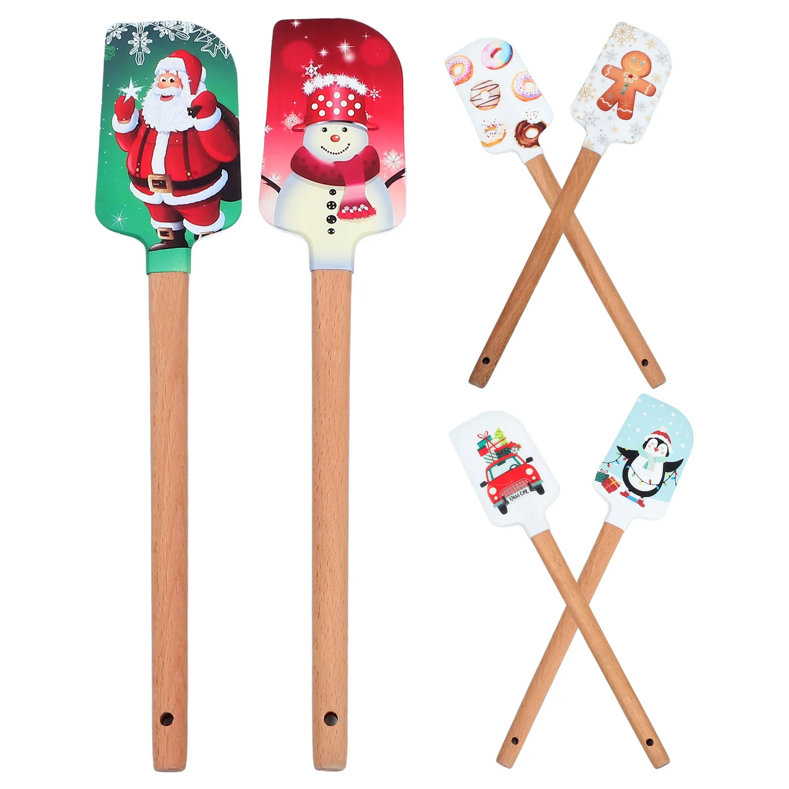 

5pcs Cake Cream Spatula Silicone Wood Handle Baking Tool For Kitchen Jam Butter Non-Stick Spatula Christmas Party Supply