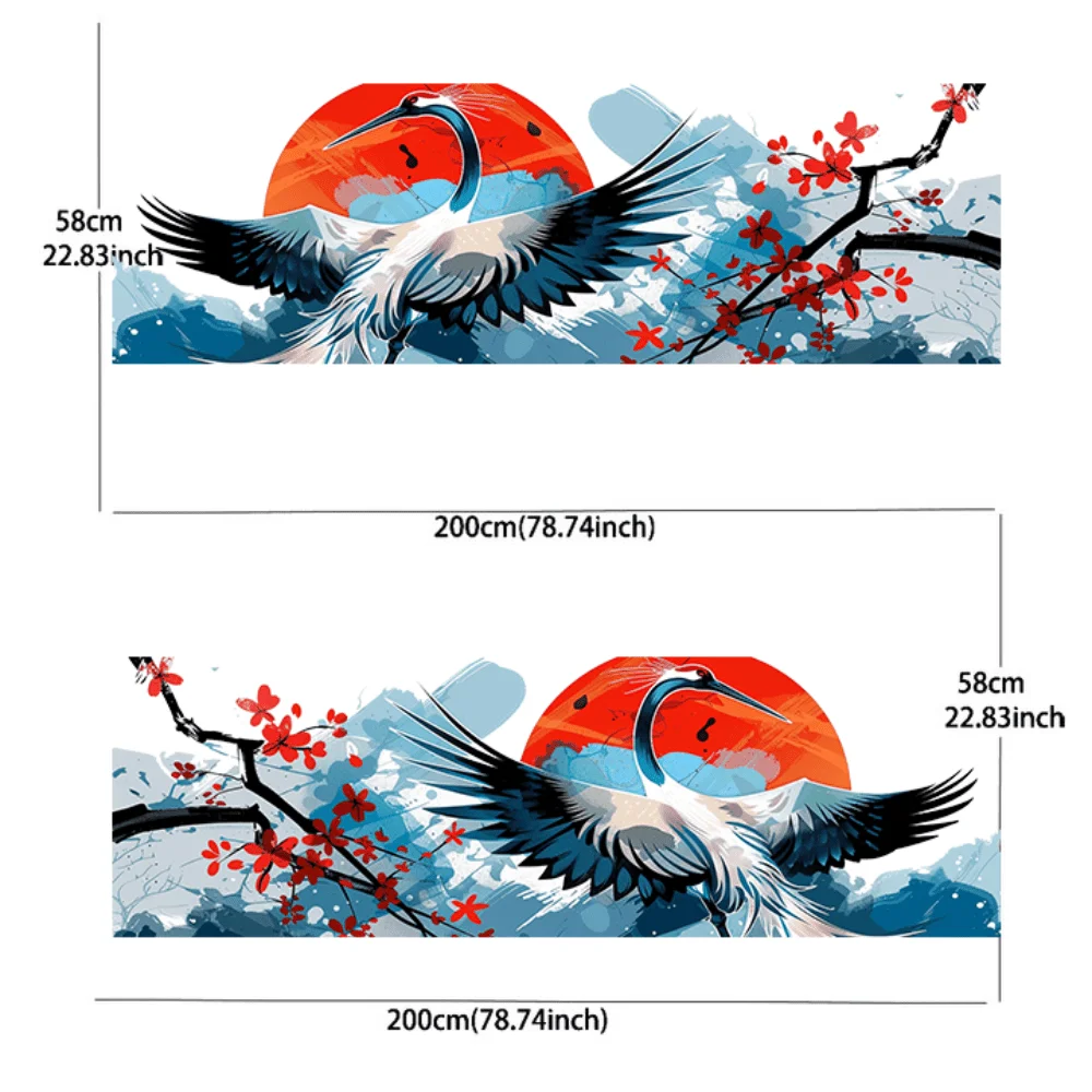 2PCS Blue sea wave white crane plum blossom red round sticker car sticker full body floral decoration covering scratches protect