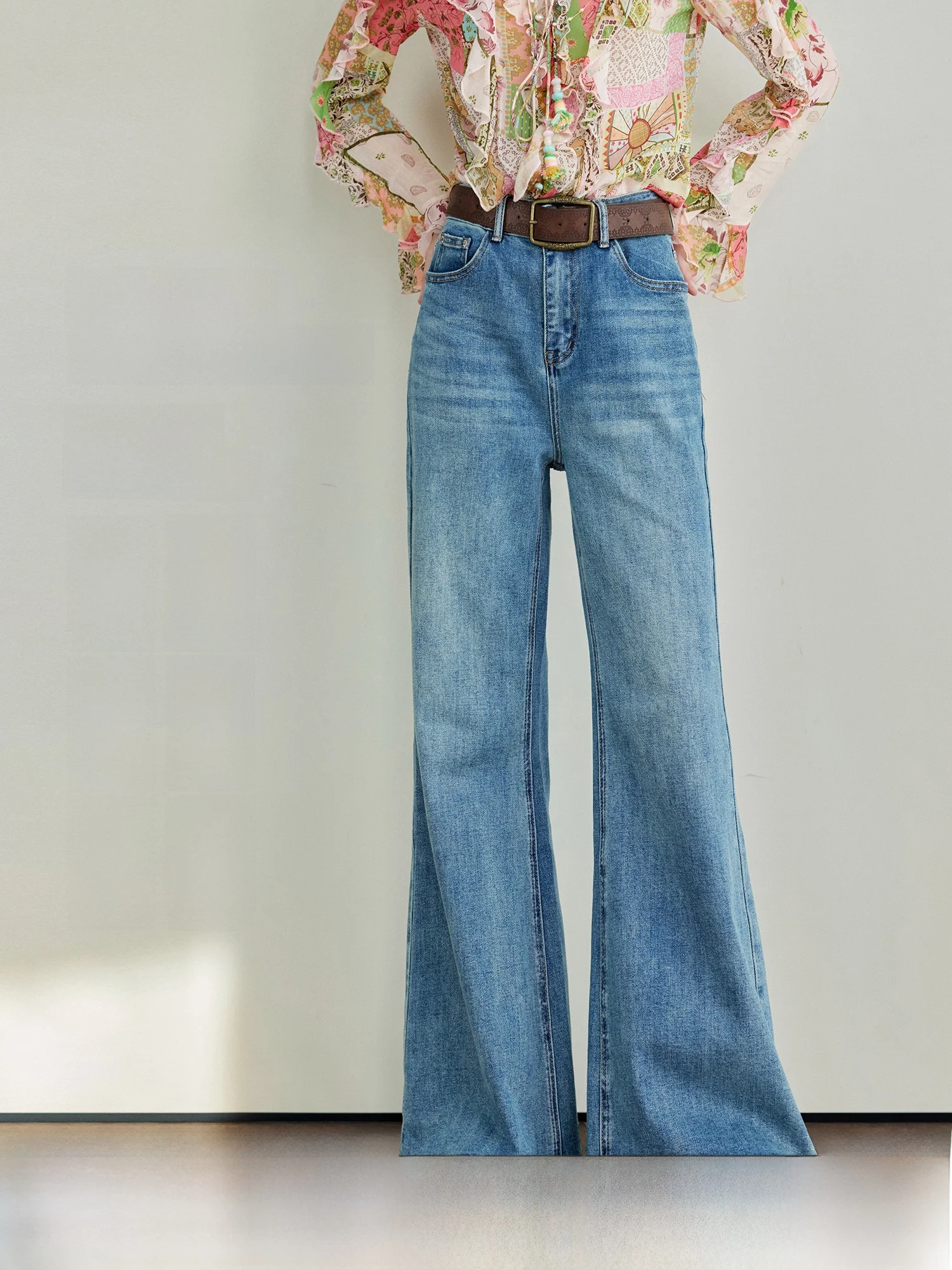 

Classic Simple Straight Leg Wide Leg Jeans Women's Micro Flared Pants Four Sides Elastic Fabric Natural Waist Jeans