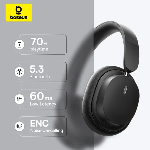 Baseus-auriculares inalámbricos con Bluetooth 5,3, cascos de nivel HIFI con controlador de 40mm, plegables por encima de la oreja, 70H de reproducción, Audio espacial