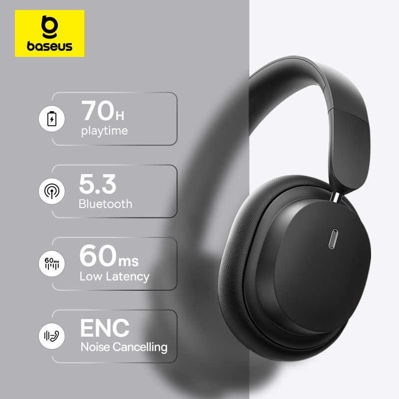  Baseus Wireless Headphones Bluetooth 5.3 HIFI Level Earphone 40mm Driver Foldable Over Ear Headsets 70H Playtime Spatial Audio 