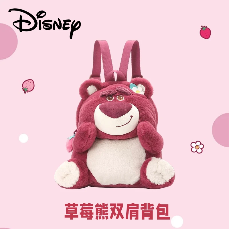 

New Disney Strawberry Bear Action Figure Backpack Kids Backpack Large Capacity Cute Stitch Satchel Doll Student Backpack Gift