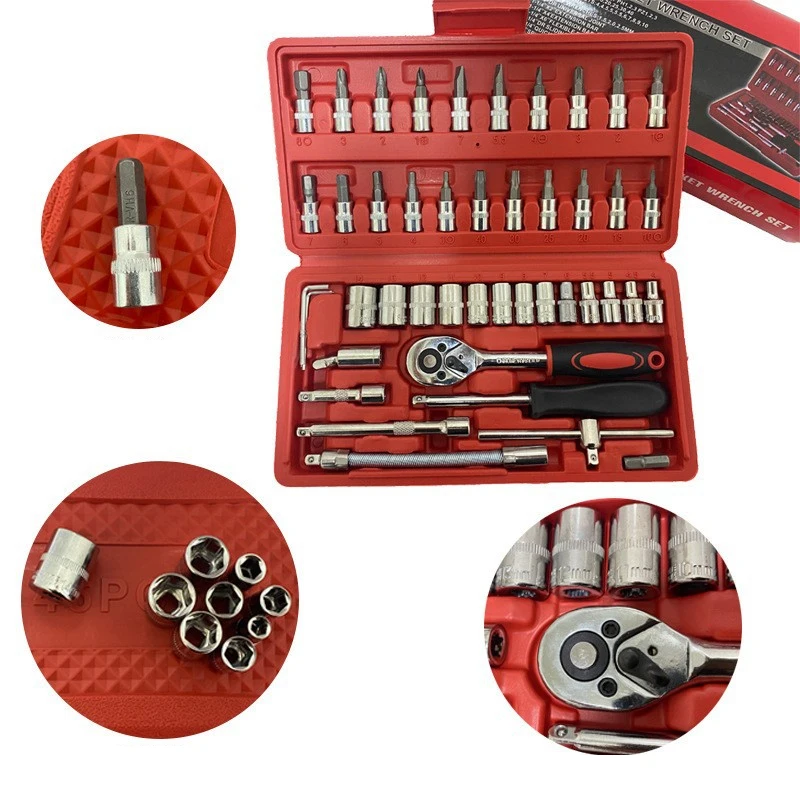 46PCS 1/4 inch Drive Socket Ratchet Wrench Set  Bit Sleeve Wrench Set Car  Tool Mechanic  Hand Tool Kit