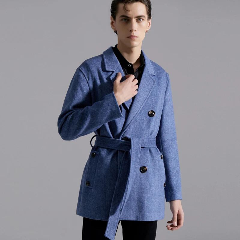 2023 Autumn New Winter Streetwear Brand Mens Business Casual Woolen Blazer Jacket Male Double-breasted Loose Wool Suit Coats