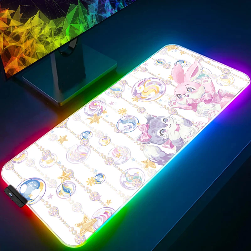 

Mouse Pad LED Anime Gaming Accessories Varmilo Keyboard Pad Desk Mat RGB Gabinete Gamer Retro Pattern Mousepad Kawaii Mouse Mat