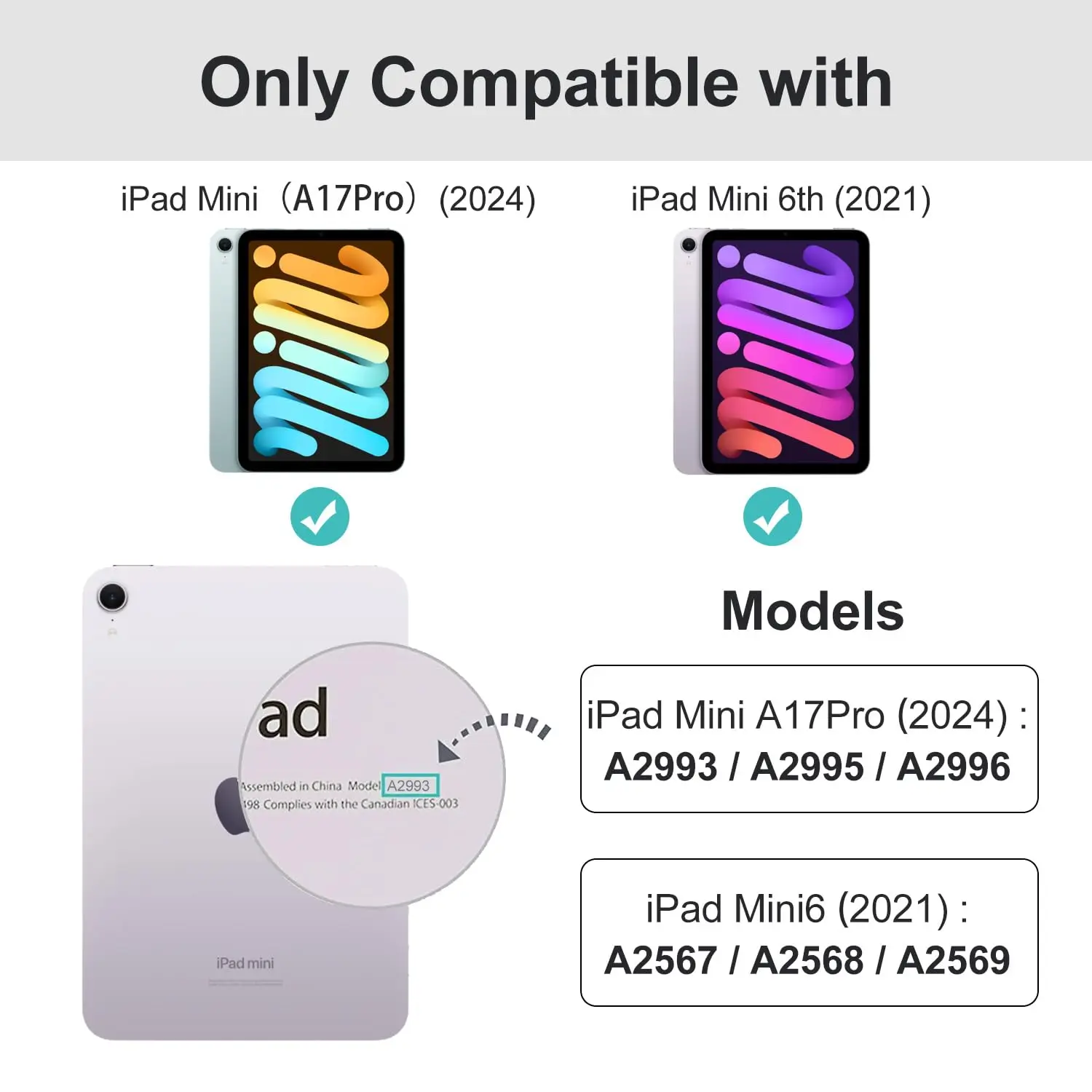 Tablet Case for iPad mini 7 A17 Pro 2024/iPad Mini 6 2021 8.3 Inch mini 7th/6th Gen, Flip Smart Cover Transparent Back Shell