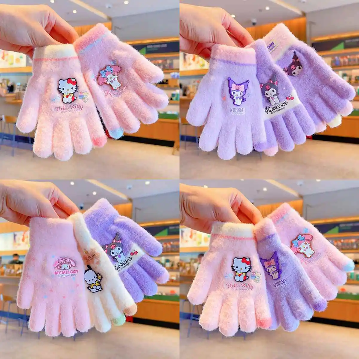 1Pair Sanrio My Melody Kuromi Gloves Kawaii Winter Outdoors Cold-Proof Gloves Fashion Keep Warm Thickened Children Gloves Gifts