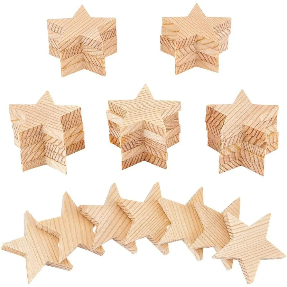 30 Pcs Unfinished Wood Star Pieces 1.92