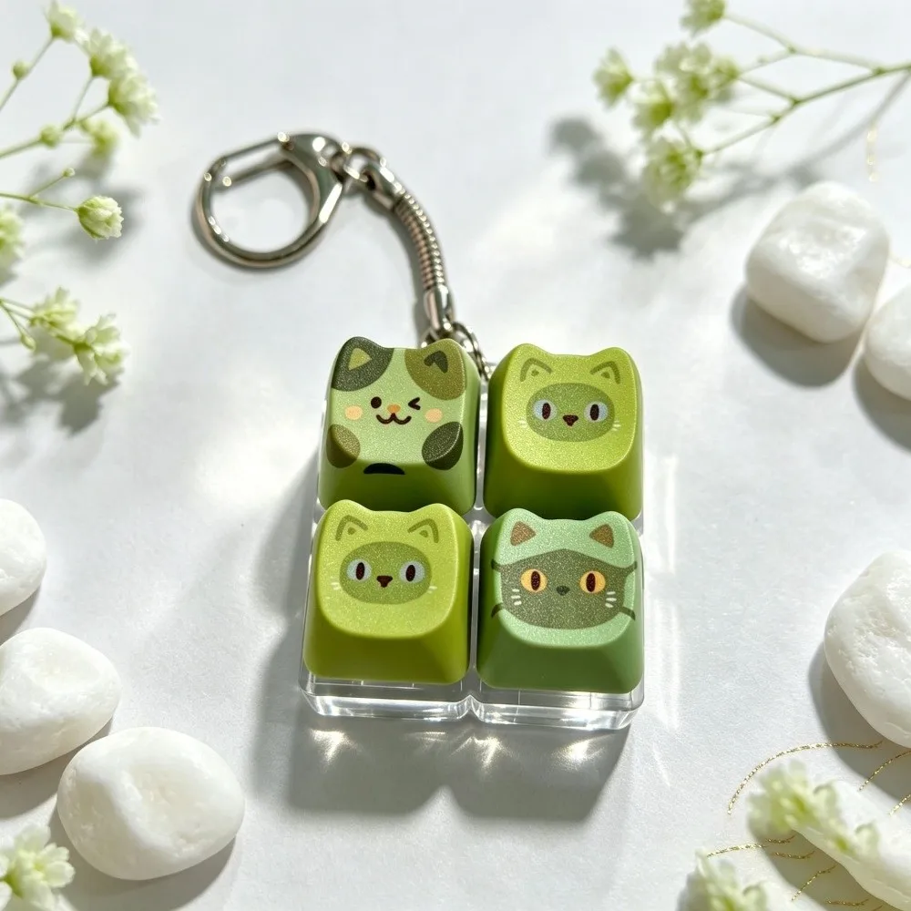 Cartoon Cat Mechanical Keychain Fidget Green Portable Keyboard Fidget Pendant Fashion Creative Keys Clicker Keychain