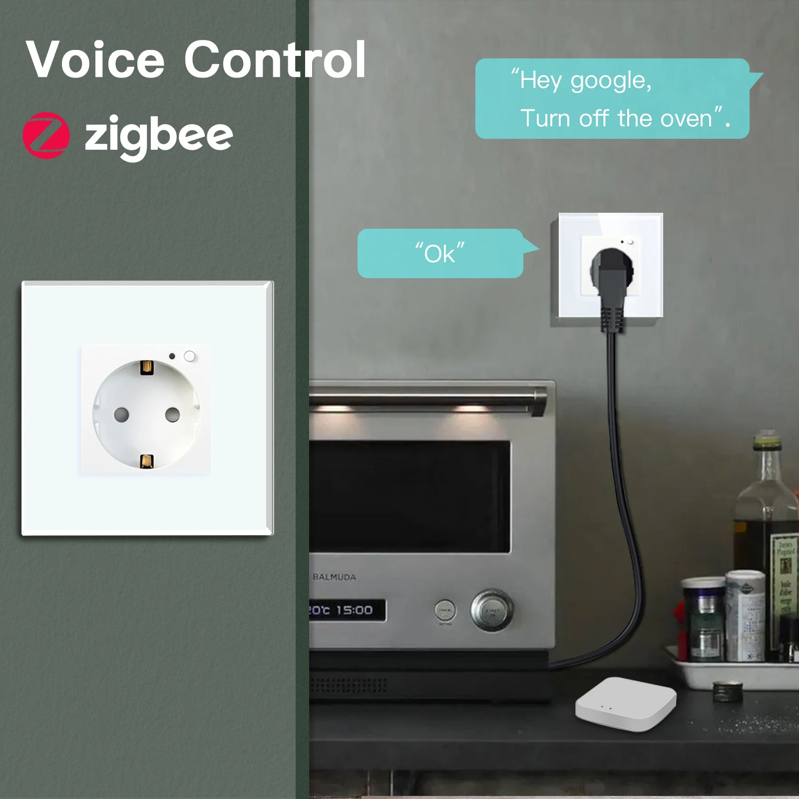 Bgraine Zigbee – prise de courant murale Wifi EU, fonctionne avec l'application Tuya Alexa Smart Life, verre de cristal, rétro-éclairage bleu, fonction de synchronisation