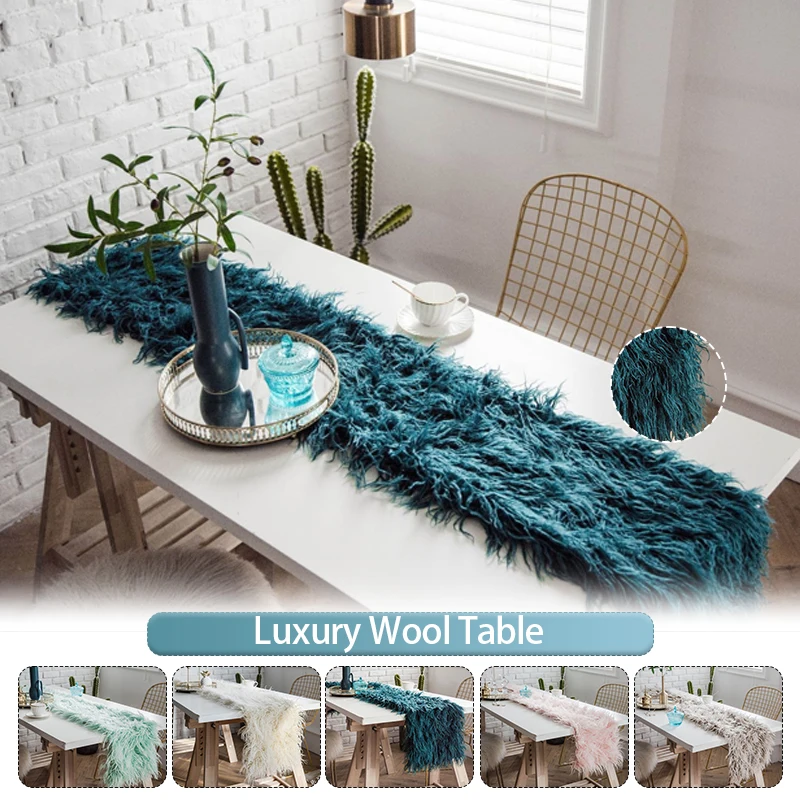 

Faux Fur Table Runner Christmas Wedding Champagne Table Runners Flag New European-Style Home Hotel Dinner Table Decoration