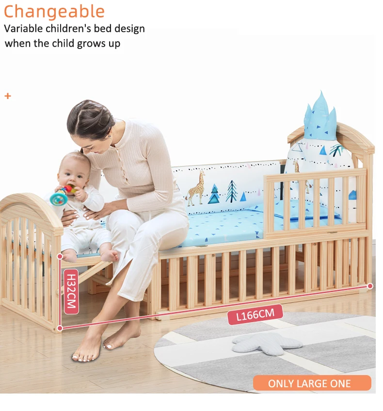 2018 New type full size baby solid wood pine twin cot bed,multifunctional twin baby bed crib