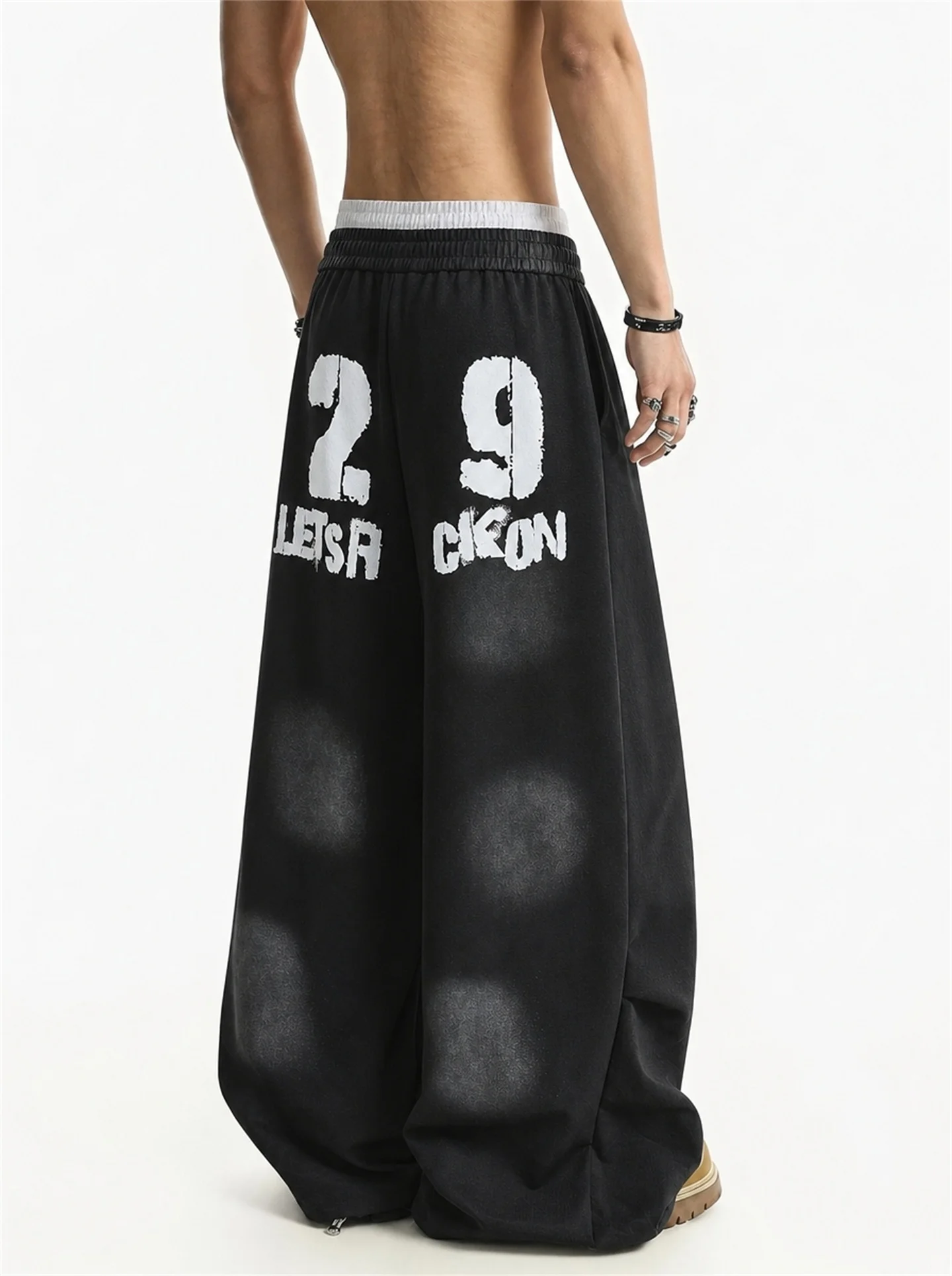 American Style Casual Pants Men's Double Waist Head Wide Leg Pants Letter Print Tie Dye Striped Autumn New Style Comfortable ...