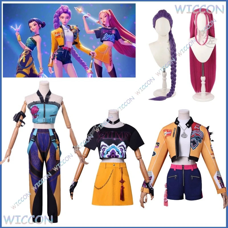 

Hot KPop Demon Rumi Hunters Cosplay Mair Costume Women Zoey Cosplay Fantasy Roleplay Outfits Wig Ring Halloween Carnival Party