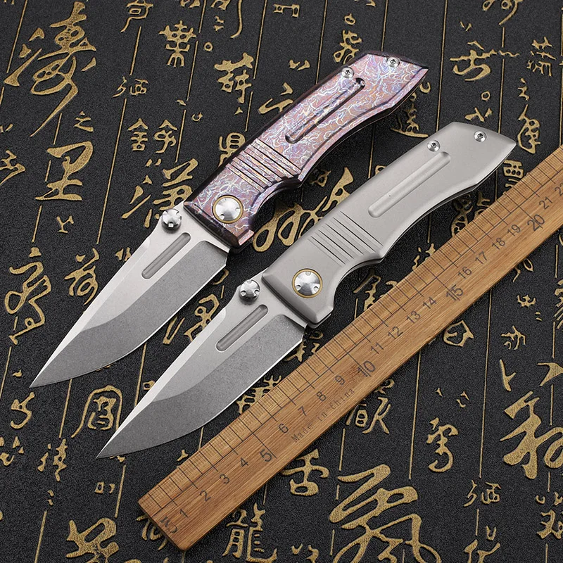 

VG10 steel blade titanium alloy handle folding knife, outdoor tactical hunting camping self-defense survival tool knife
