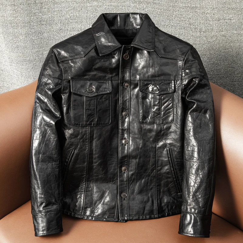 

Мужское облегающее пальто из натуральной кожи irt, винтажное пальто с верхним слоем из козьей кожи, повседневное пальто растительного дубления, повседневное ort Sle, застежка на пуговицы