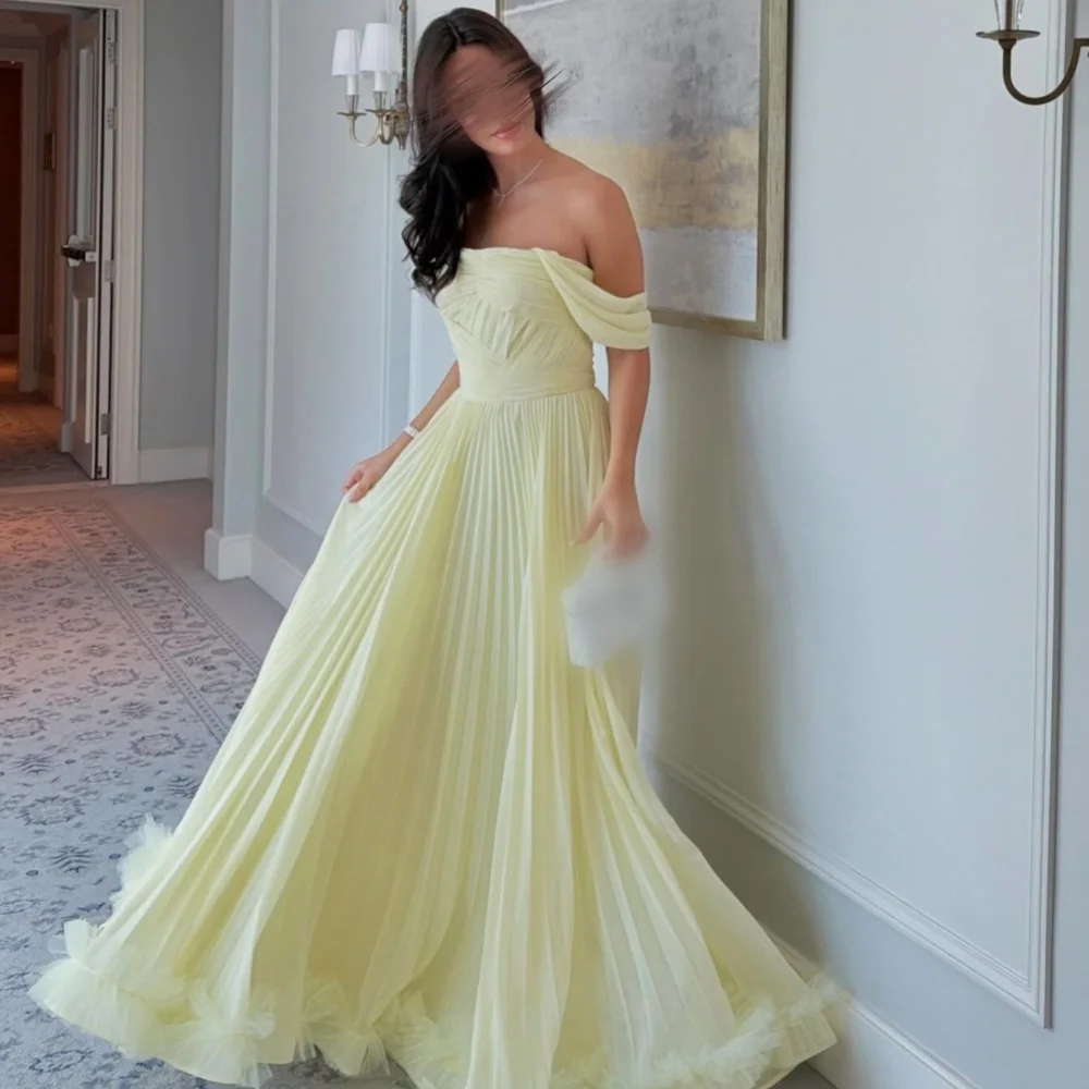 

Customized Off-the-shoulder Evening Dress Pleat A-line Long Dresses Prom Dresses Modern Style Wedding Party Dress Elegant