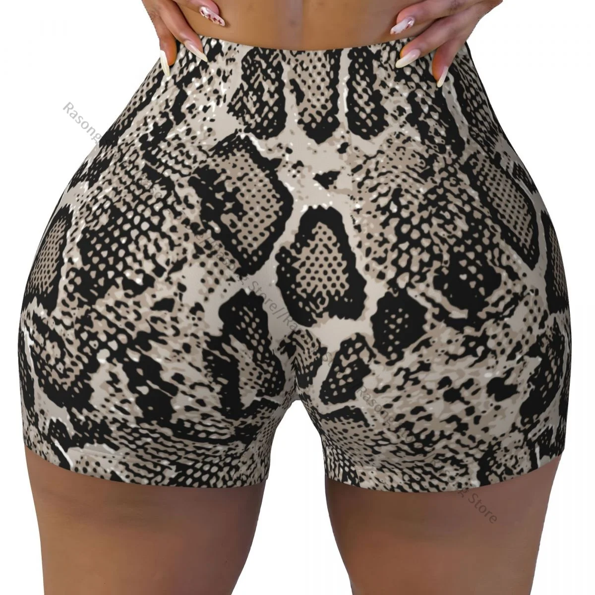 Spandex Yoga Shorts for Women Vintage Snake Skin Workout Booty Shorts