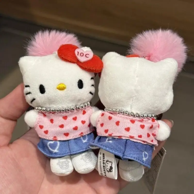 かわいい黒肌ハローキティビキニスカートぬいぐるみ人形、ヒョウ柄ハート型プリント、ジッパー装飾ぬいぐるみキーホルダー、女の子向けおもちゃギフト