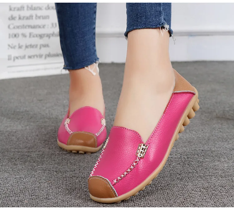 Genuine Leather Women Flats Shoes  Spring Autumn Female Moccasins Shoes Slip On Loafers Ballerina Shoe Ladies Ballet Bowtie Shoe