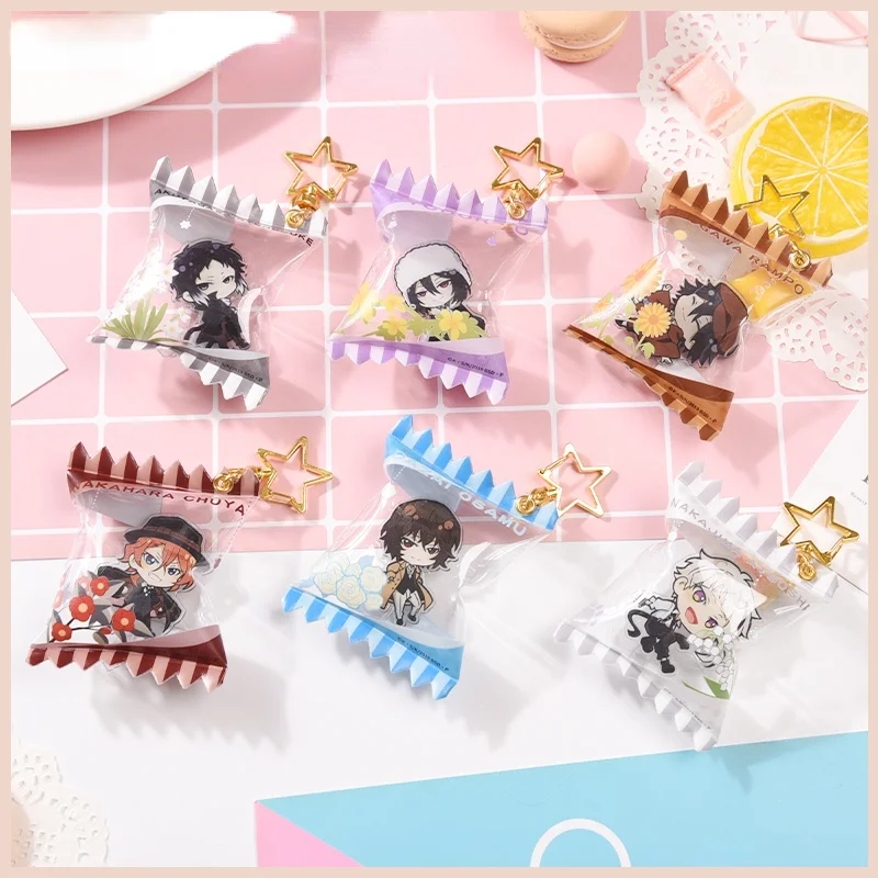 

Japanese Anime Bungo Stray Dogs Dazai Osamu Edogawa Rampo Nakajima Atsushi Acrylic Candy Inflated Pendant Keychain Creative Gift