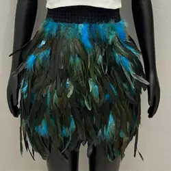 Festival Faux Feather Skirt Punk Gothic Style Hand-Stitched Design Stage Performance Punk Gothic Mini Short Skirt