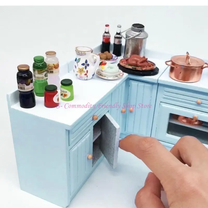 

85AE 1/12 Dollhouses Miniature Kitchen Cabinet Set with Openable Doors Dollhouses Accessories Decorative Furniture Model