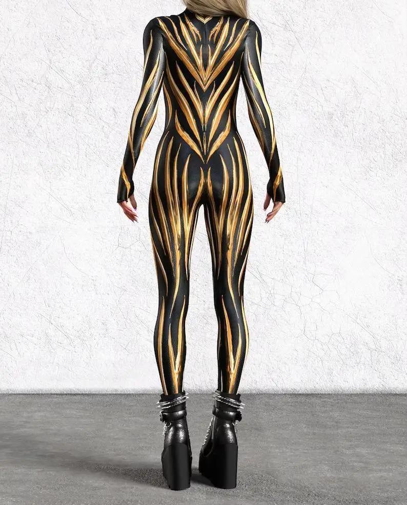 Halloween Bunter 3D-Druck Damen-Jumpsuit Erwachsener Sexy Rollenspiel-Bodysuit Party Bühnenauftritt Monos Catsuit Rave-Outfit – Detail 7