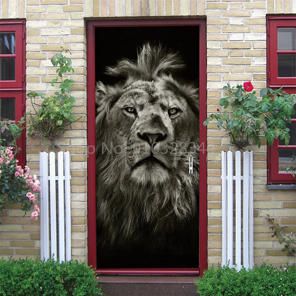 Tier-Türaufkleber Katze Tiger Hirsch Leopard Tapete Benutzerdefinierte Türen Poster Wandtattoo Selbstklebend 3D Heim-Design Dekor Türsticker – Detail 14