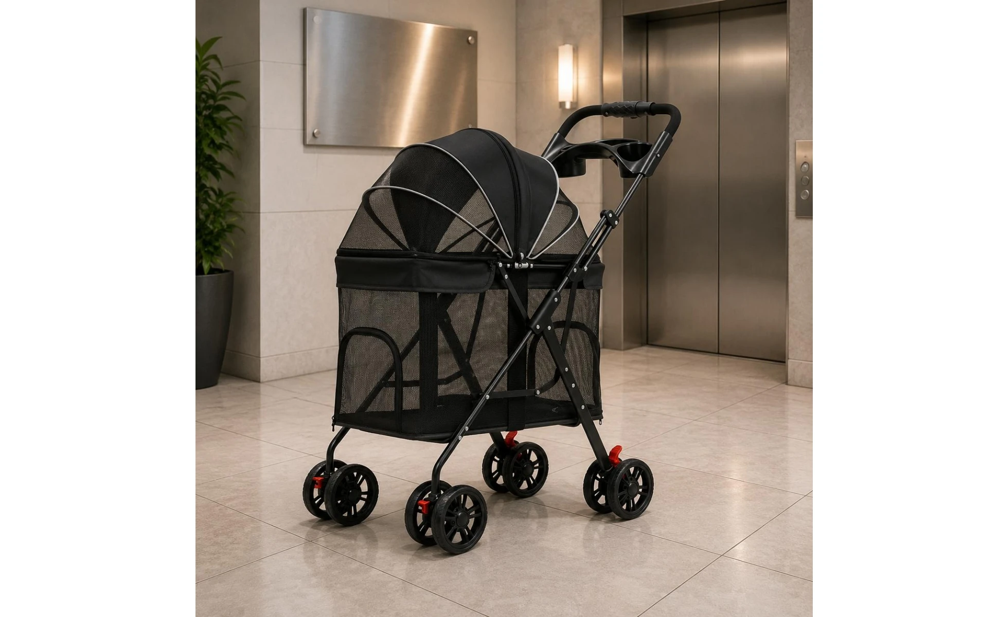 Multi-Purpose Pet Stroller Easy Fold Folding Pet Stroller Sturdy Frame Mesh Ventilation for Walks