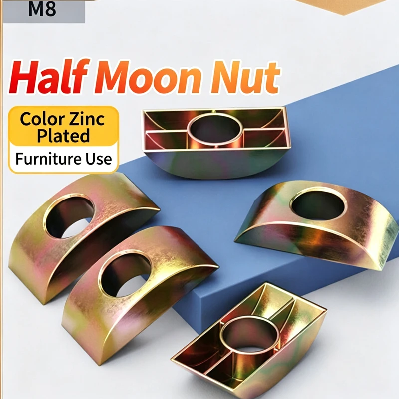 M8 Half Moon Washer & Half Moon Nut, Alloy Four-in-One Furniture Connecting Fittings, Desk Hardware Accessories For Home Assembl