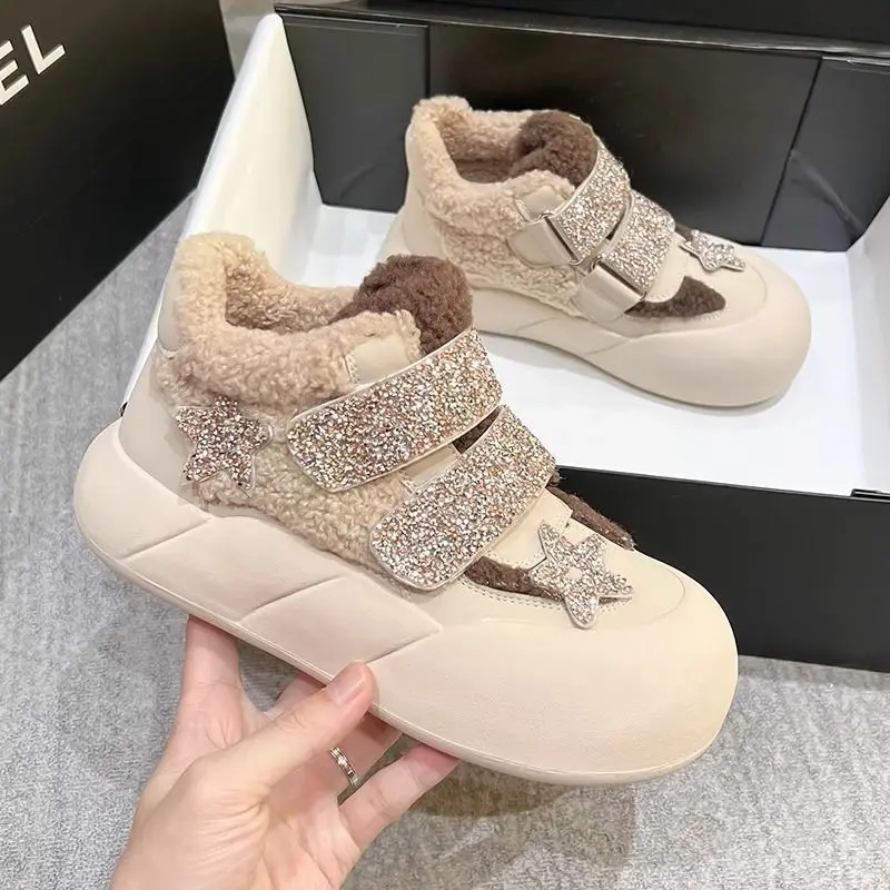 Ocieplane polarem ciepłe dziewczęce bawełniane buty śniegowce antypoślizgowe 2026 zimowy nowy styl ​   Buty dziecięce