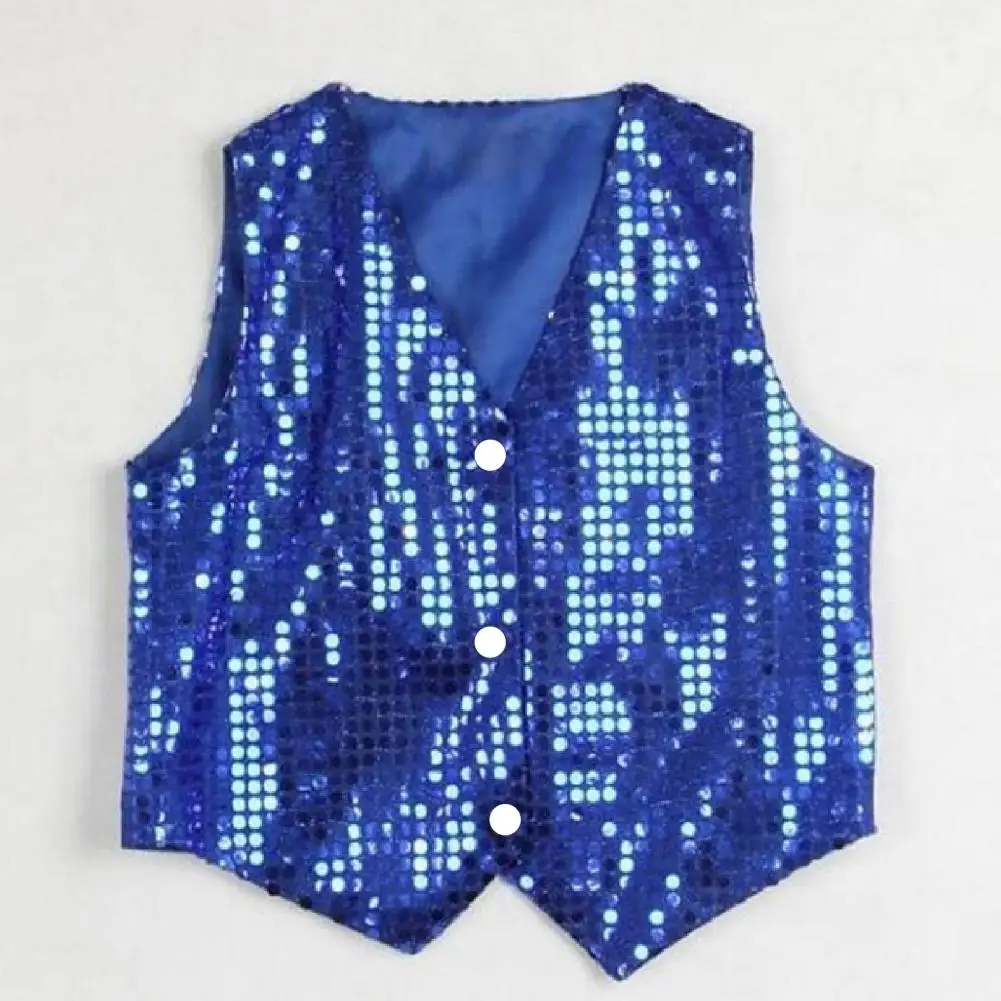 Shining Sequins Clothes Costume Vest Glitter Unisex Colorful Kids Sleeveless Sequin Vest for Party Stage Dance Vest Waistcoat