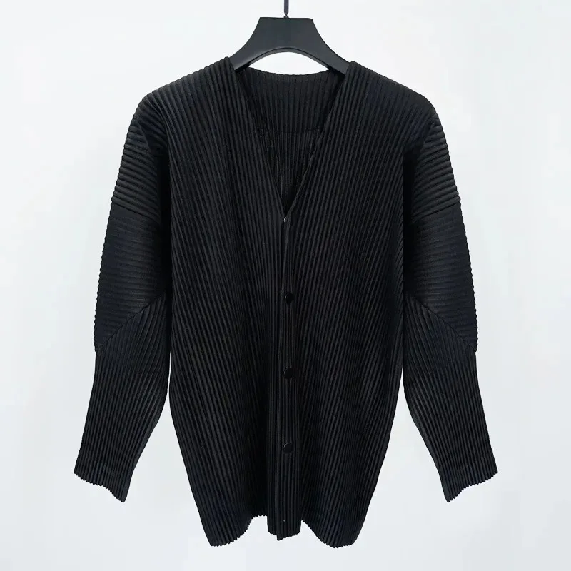 Miyake Pleated High-end Men's Jacket 2025 Fall Japanese Original Design Men Collarless Cardigan Casual Blazer Jacket Mens Tops
