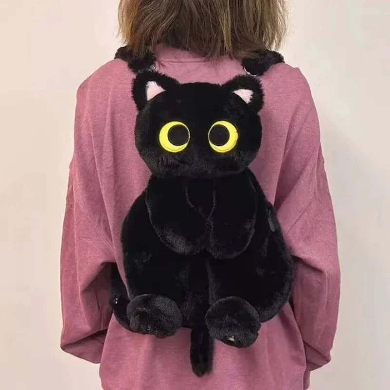 Cute Siamese cat backpack plush cartoon super hot black cat temperament cute backpack doll messenger bag