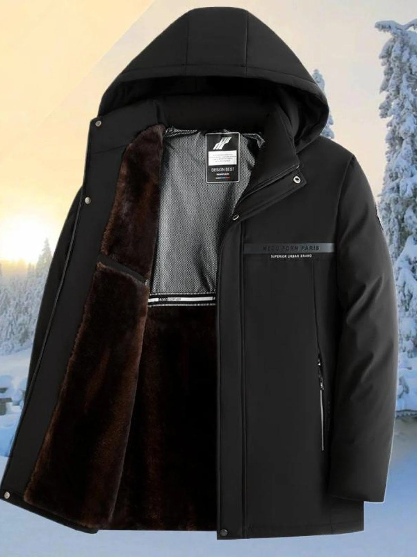 

Thiened Winter Cotton Jaet Men's Midlife Casual Hooded Warm Coat Stand Fit Faion Urban Sle Home Comfortable Long S...