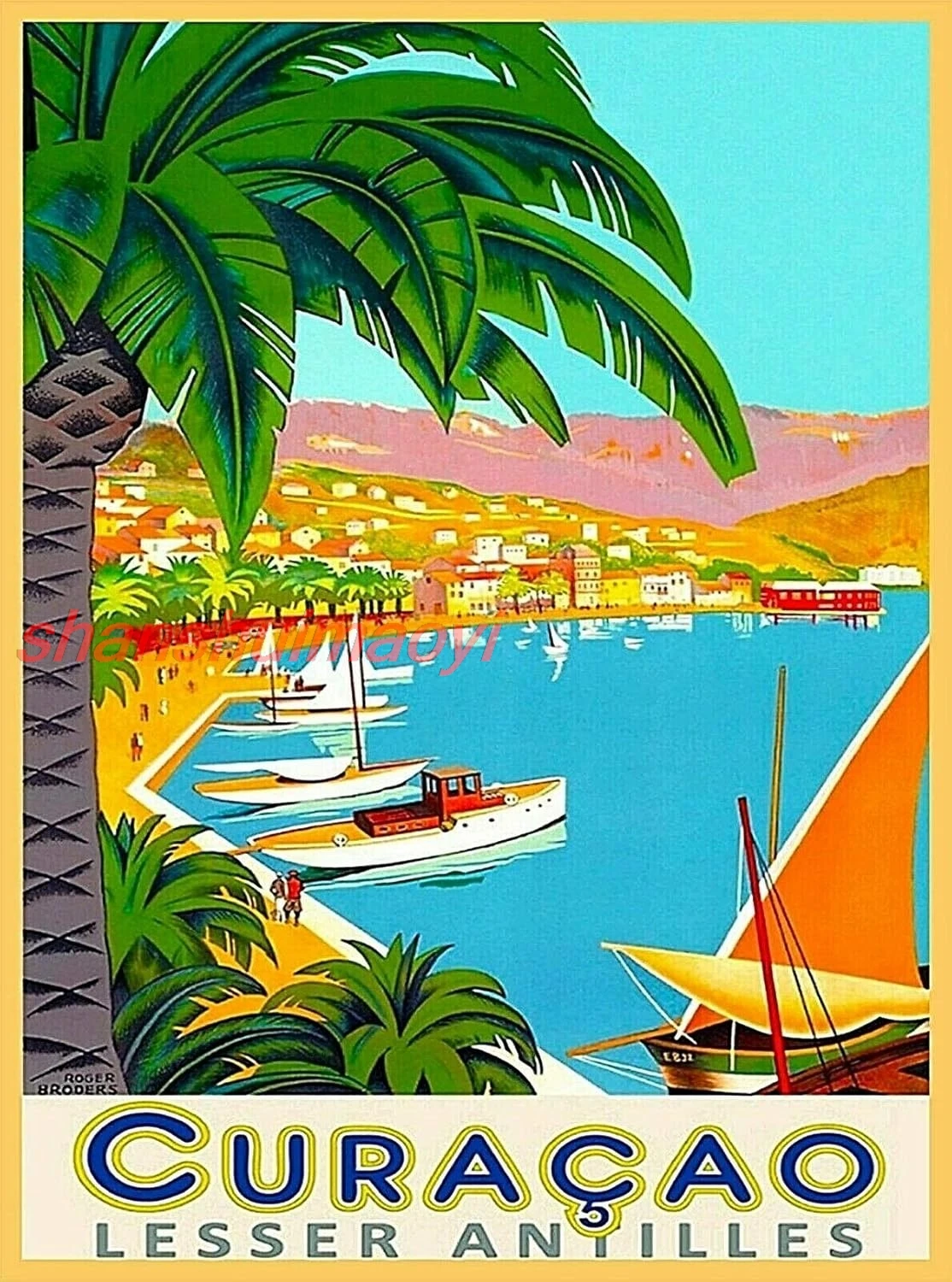 TYmall Metal Wall Art Curacao Lesser Antilles Dutch Caribbean Island Port Vintage Travel Poster Print Vintage Decor Metal P ALL