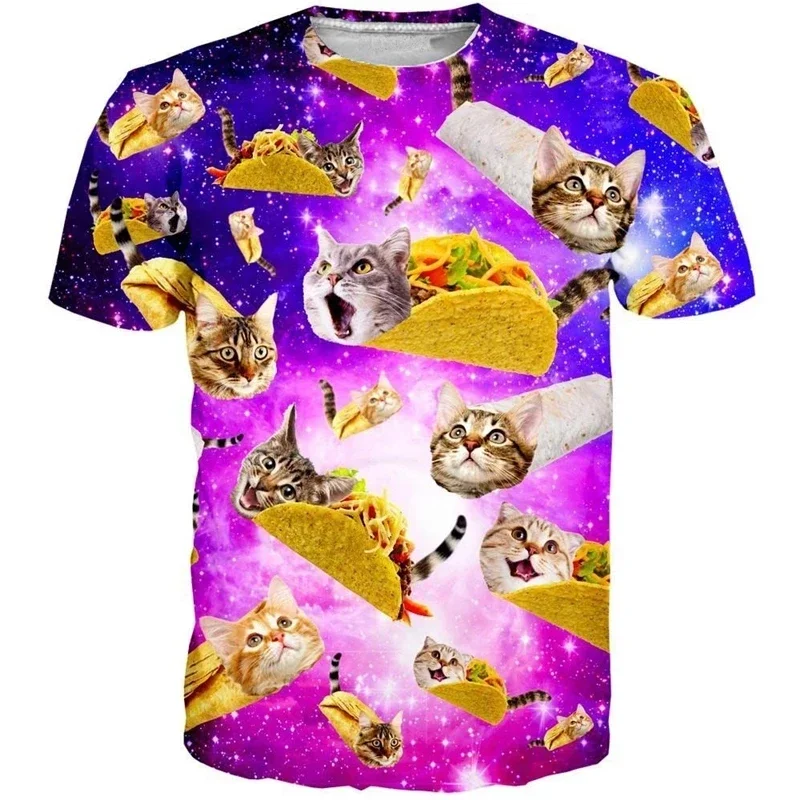 

Animal Print Summer T Unisex Urban Fashion Top Men's and Women's 3D Fun Cat Print Short Sleeved T-shirt