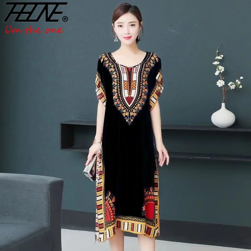 Summer New Fashion Holiday Dress Women Floral Cotton Loose Print Casual Beach Boho Vestidos Robe Straight Midi New in Dresses