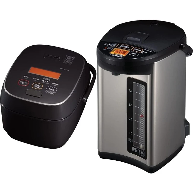 

NW-JEC18BA Pressure Induction Heating (IH) Rice Cooker & Warmer, 10-Cup, Made in Japan & CV-JAC50XB, VE Hybrid Water Boiler